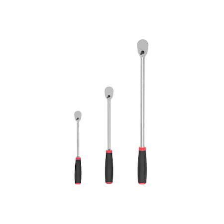 Tekton 1/4, 3/8, 1/2 Inch Drive Comfort Grip Long Ratchet Set, 3-Piece (9, 12, 18 in.) SRH99004